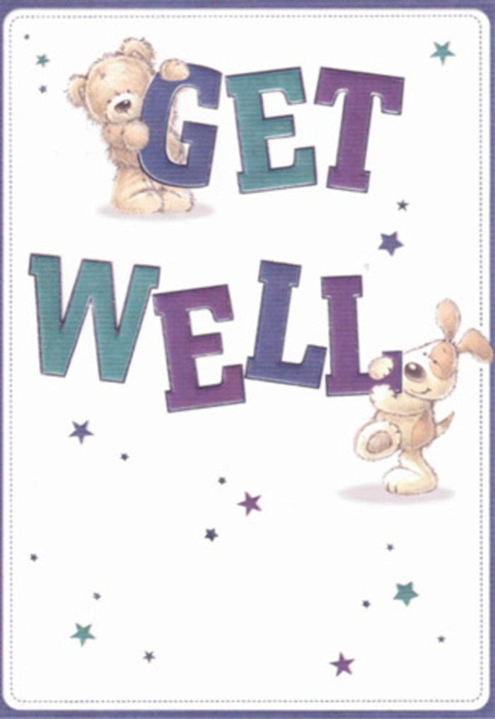 This get well card is a gentle festival of hope, its artistry echoing the lively, caring community spirit of Chinatown. A plush bear and an animated puppy are the central figures, playfully interacting with oversized letters spelling 'Get Well' in vibrant shades of purple and blue-green, reminiscent of the unique colours seen throughout local shops near Newport Place. Around them, whimsical stars float and twinkle, sending a quiet confidence and optimism to anyone in need, much like a thoughtful bouquet brightens a friend's day in Chinatown. The careful rendering of textures-the bear's soft fluff, the puppy's velvet ears-evokes the tactile pleasure of flower petals and greenery, an experience well-known to anyone who has received a hand-tied arrangement from Flowers Chinatown. The bold, confident lettering stands strong, radiating support and encouragement. Together, the composition exudes warmth and playful innocence, making it an ideal companion for a fresh floral delivery to someone on the mend in Chinatown, ensuring each get well wish feels authentic and deeply personal.